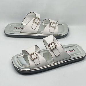 Prada Double Buckle Slide Sandal With Metallic Soles size 39.5